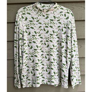 Vintage Blair Holly Berry Mock Neck Christmas Top Women’s Size Large
